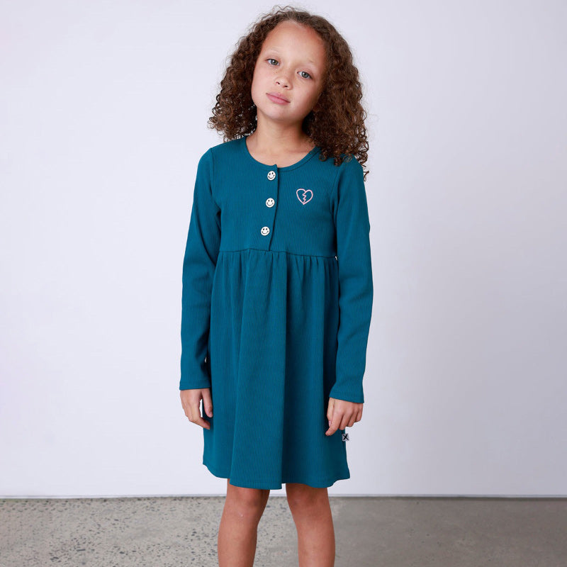 Minti Ribbed Dress - Sketched Heart Green