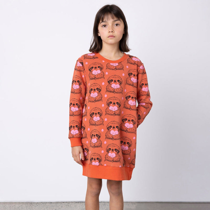 Minti Furry Dress - Happy Sloth Orange