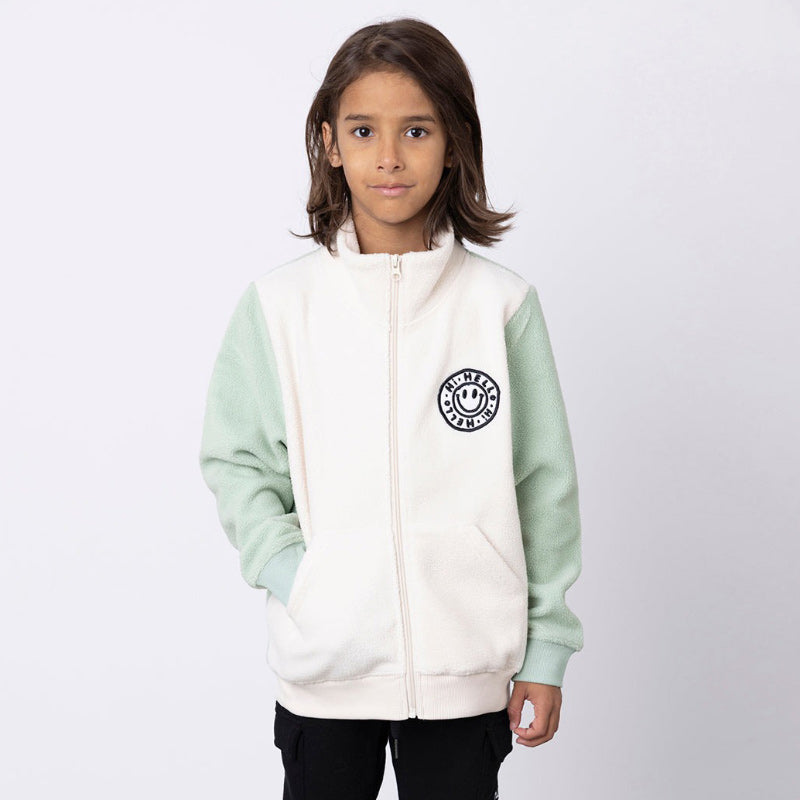 Minti Happy Teddy Zip Up - Cream/Muted Green