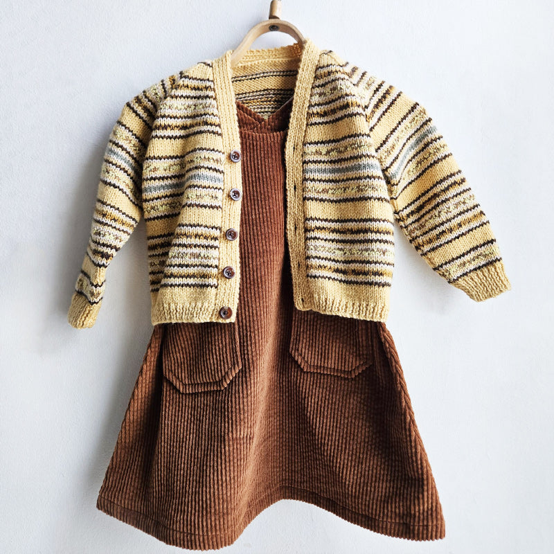Shorties Chunky Corduroy Pinafore - Brown Stripe