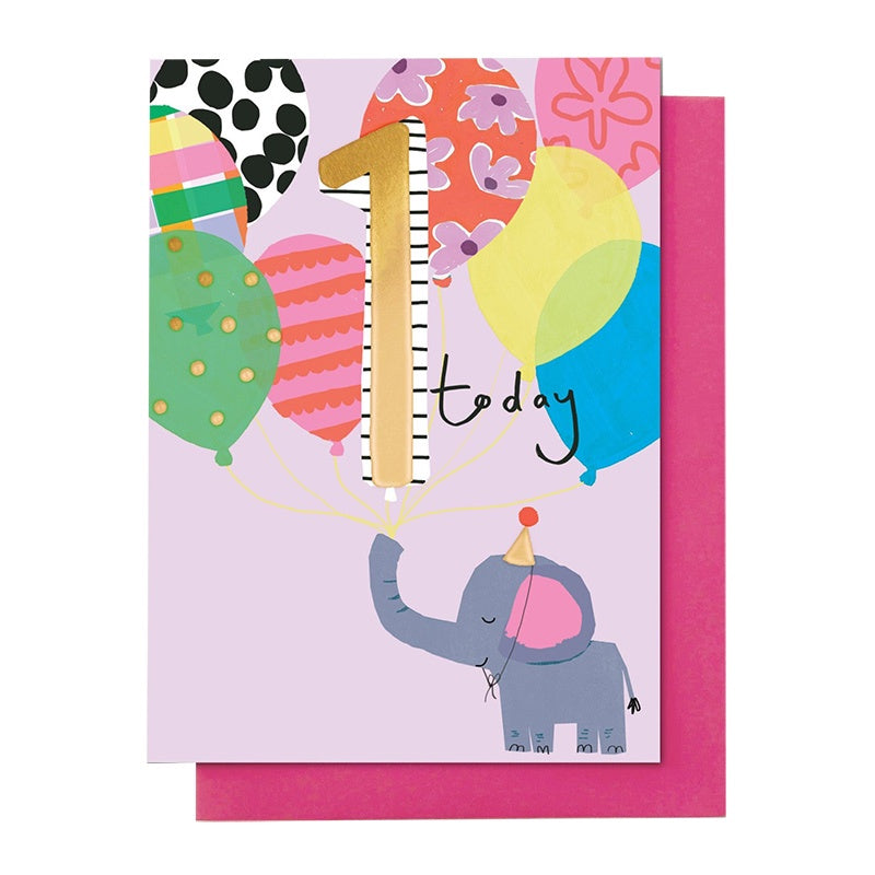 Age 1 Card - Elephant Pink