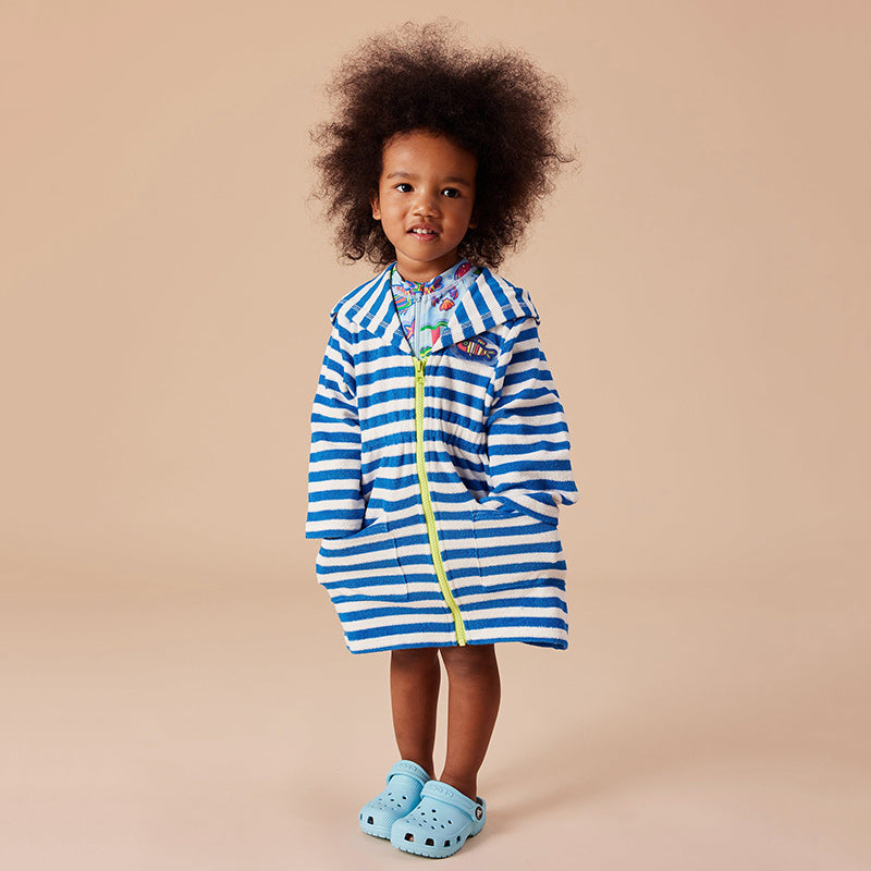 Goldie & Ace Little Fishy Terry Towelling Cover Up - Azure Stripe