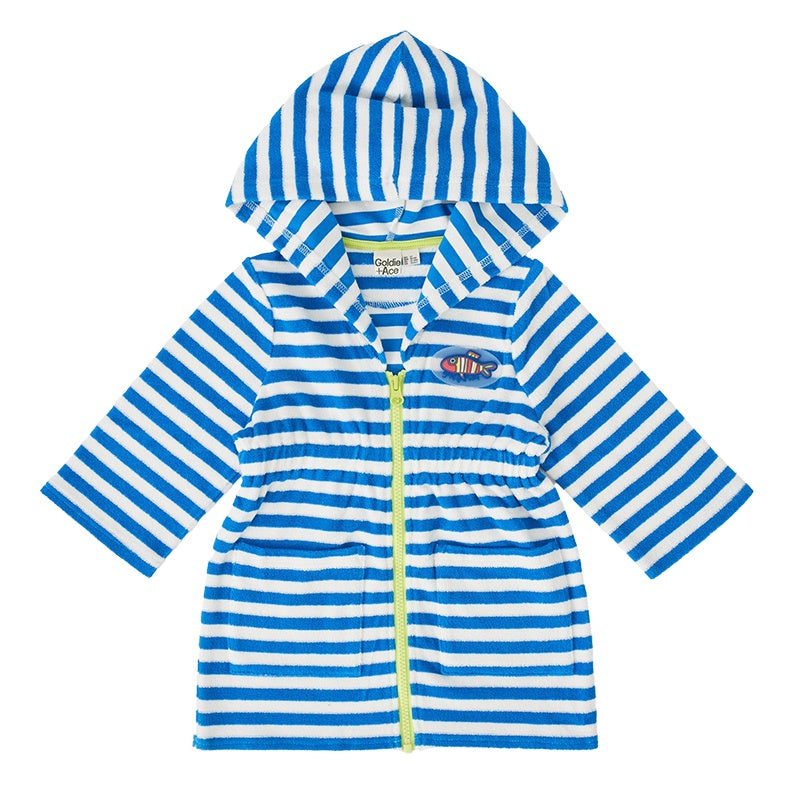 Goldie & Ace Little Fishy Terry Towelling Cover Up - Azure Stripe