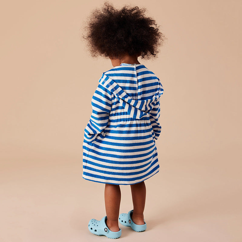 Goldie & Ace Little Fishy Terry Towelling Cover Up - Azure Stripe