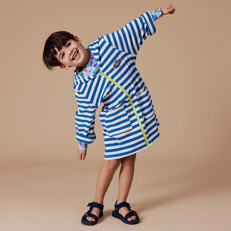 Goldie & Ace Little Fishy Terry Towelling Cover Up - Azure Stripe