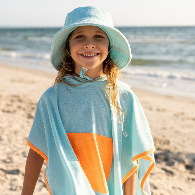 Acorn Hooded Towel - Light Blue/Orange