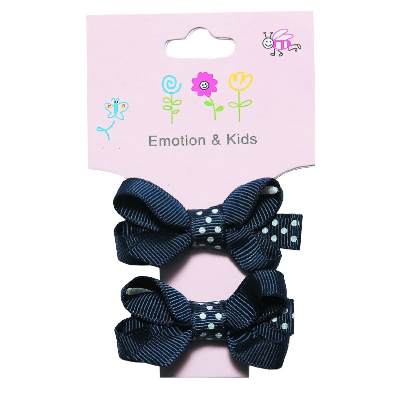 Bow Hair Clips Set - Navy Polka Dot