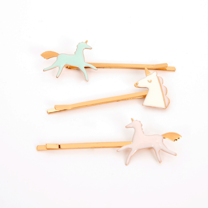 Enamel Hair Slides - Unicorn