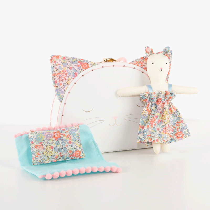 Mini Suitcase Doll - Floral Kitty