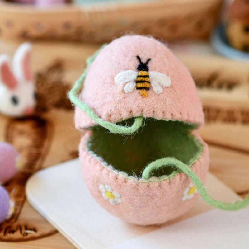 Felt Egg Cover - Peach With Bee Motif
