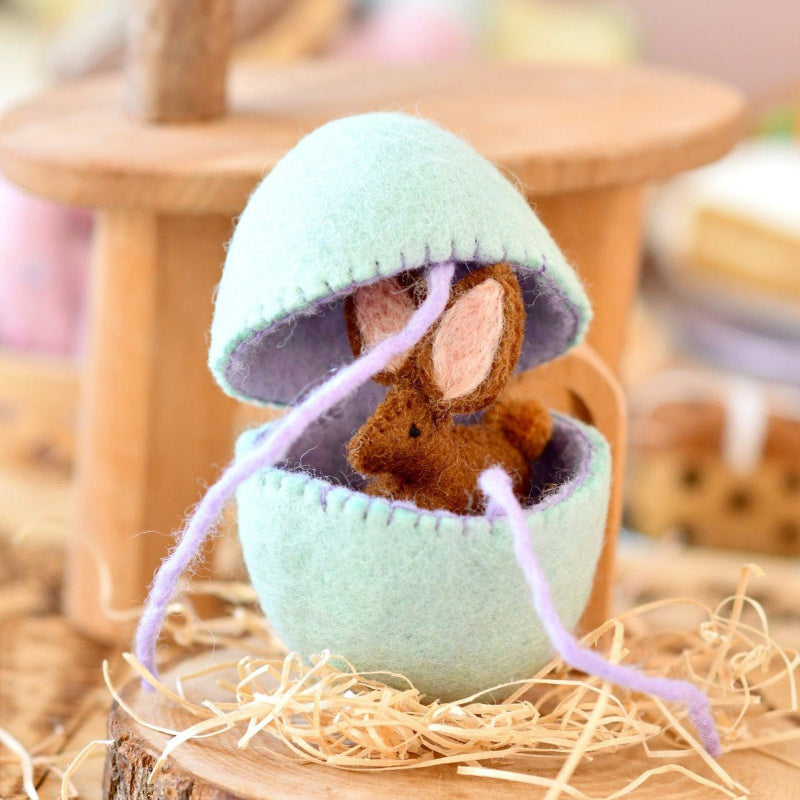 Felt Surprise Egg with Brown Bunny Inside