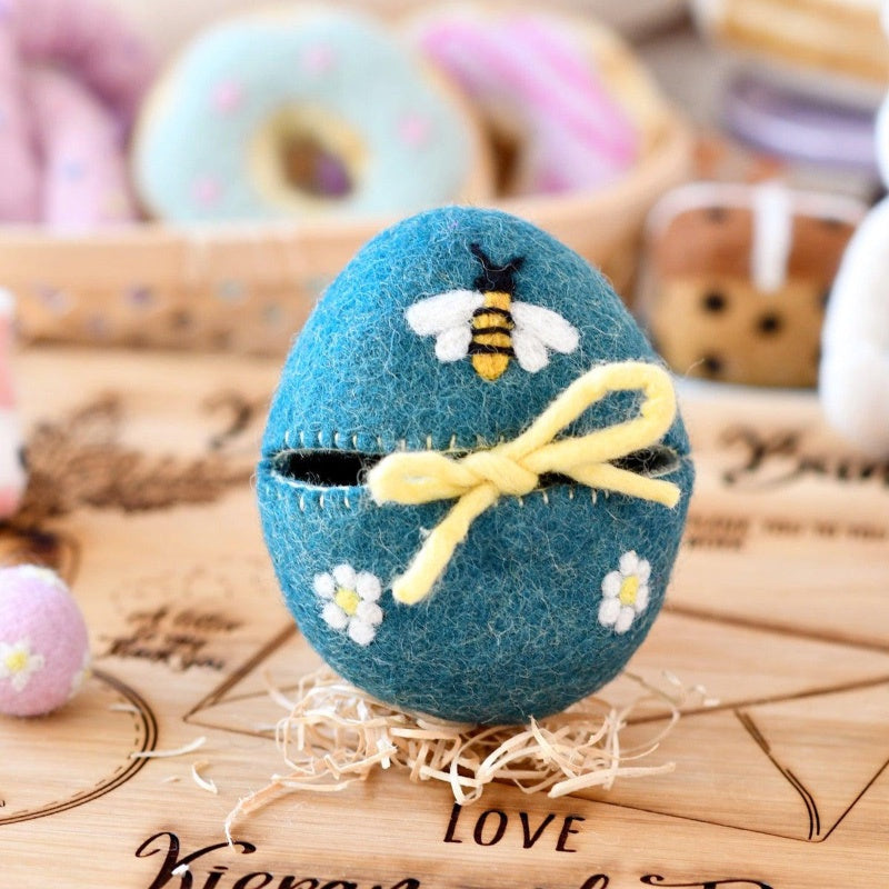 Felt Egg Cover - Blue With Bee Motif