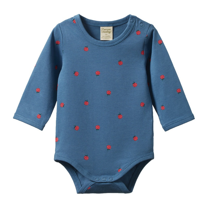 Nature Baby LS Bodysuit - Raspberry Blue Print