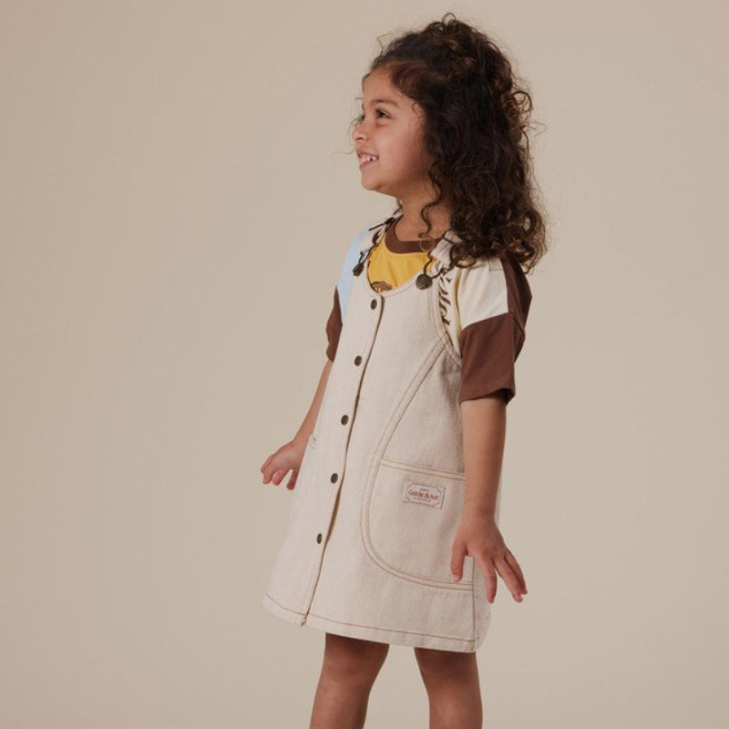 Goldie & Ace Penelope Pinafore Pocket Dress - Oat
