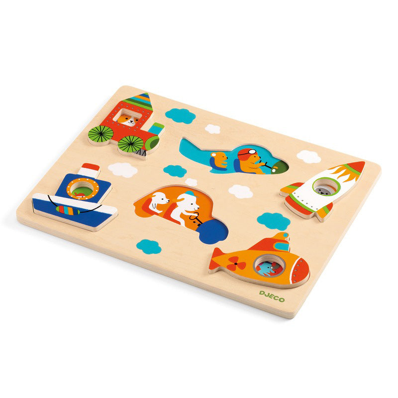 Djeco 6PC Coucou-Vroom Transport Wooden Puzzle
