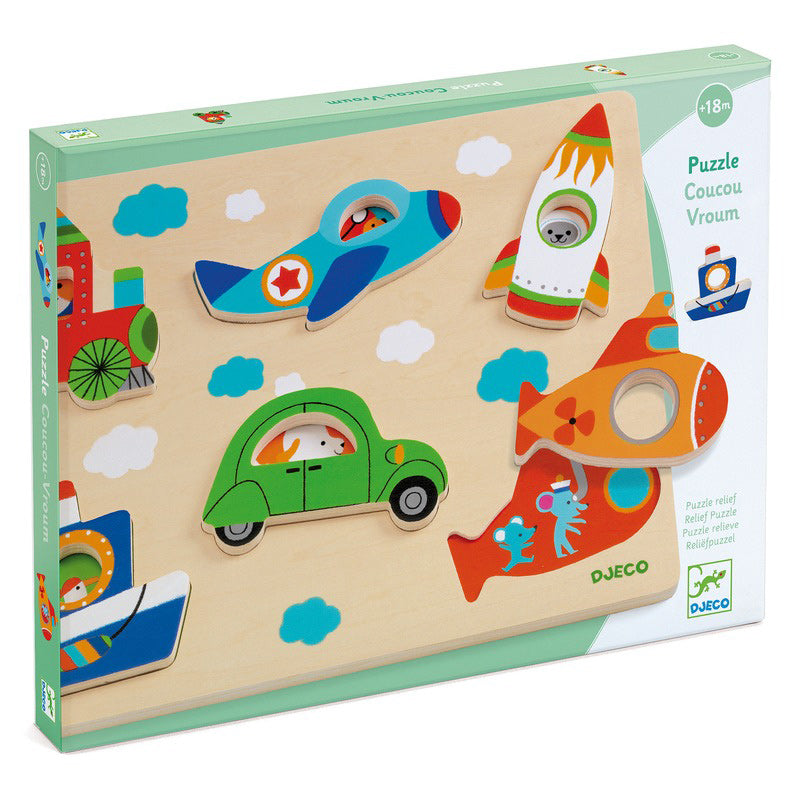 Djeco 6PC Coucou-Vroom Transport Wooden Puzzle