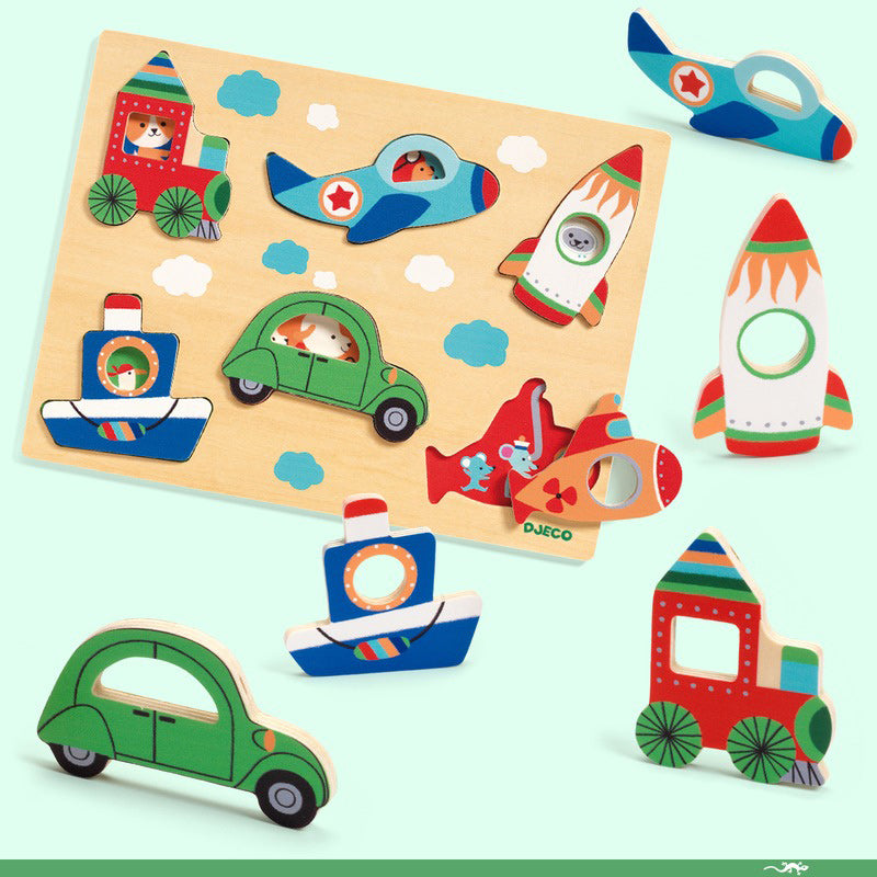 Djeco 6PC Coucou-Vroom Transport Wooden Puzzle