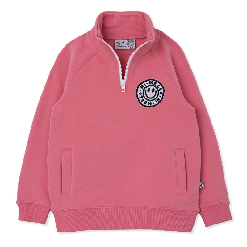 Minti Furry Half Zip Crew - Happy Pink