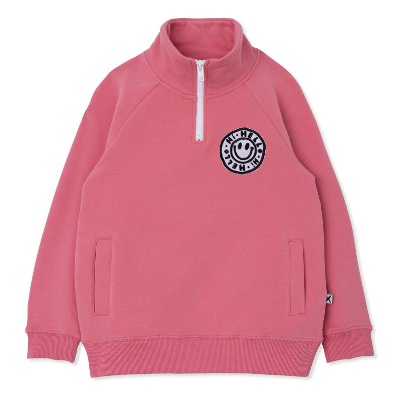 Minti Furry Half Zip Crew - Happy Pink