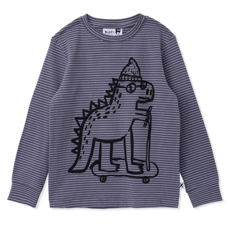 Minti Long Sleeve Tee - Scooting Dino Stripe