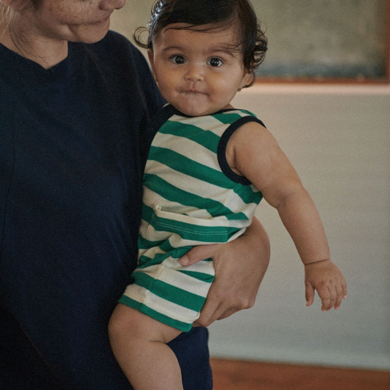 Nature Baby Camper Suit - Peppermint/Navy Stripe