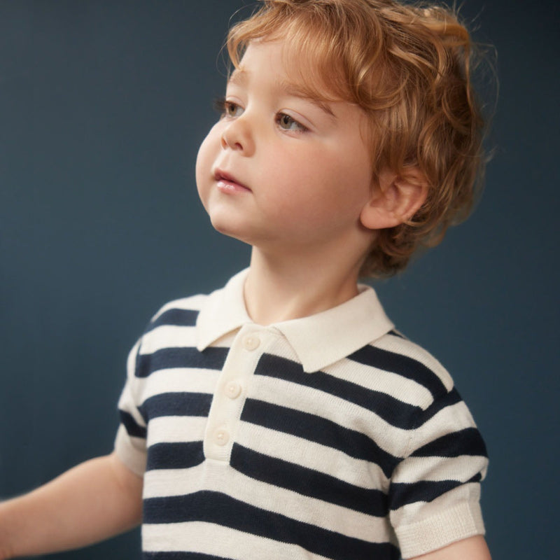 Nature Baby Stevie Polo - Navy Bold Stripe