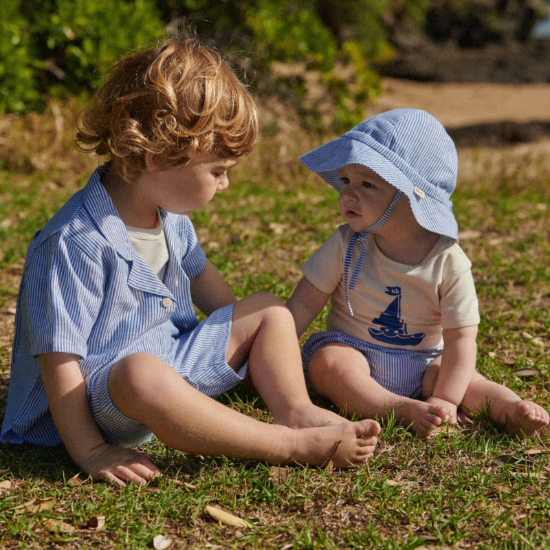Nature Baby Sunhat Linen - Blue Stripe