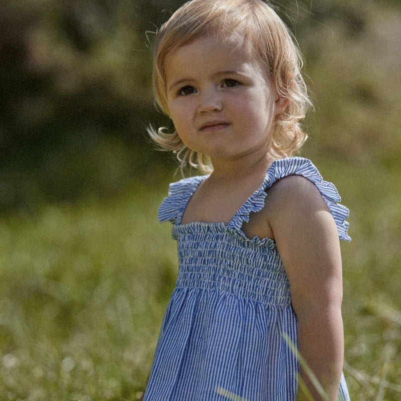 Nature Baby Gala Dress Linen - Blue Stripe