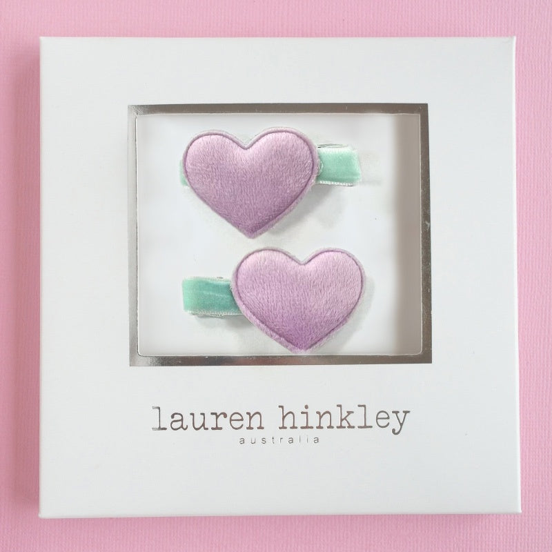 Velvet Heart Hair Clips - Purple