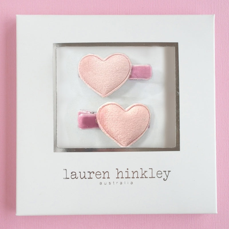 Velvet Heart Hair Clips - Pink