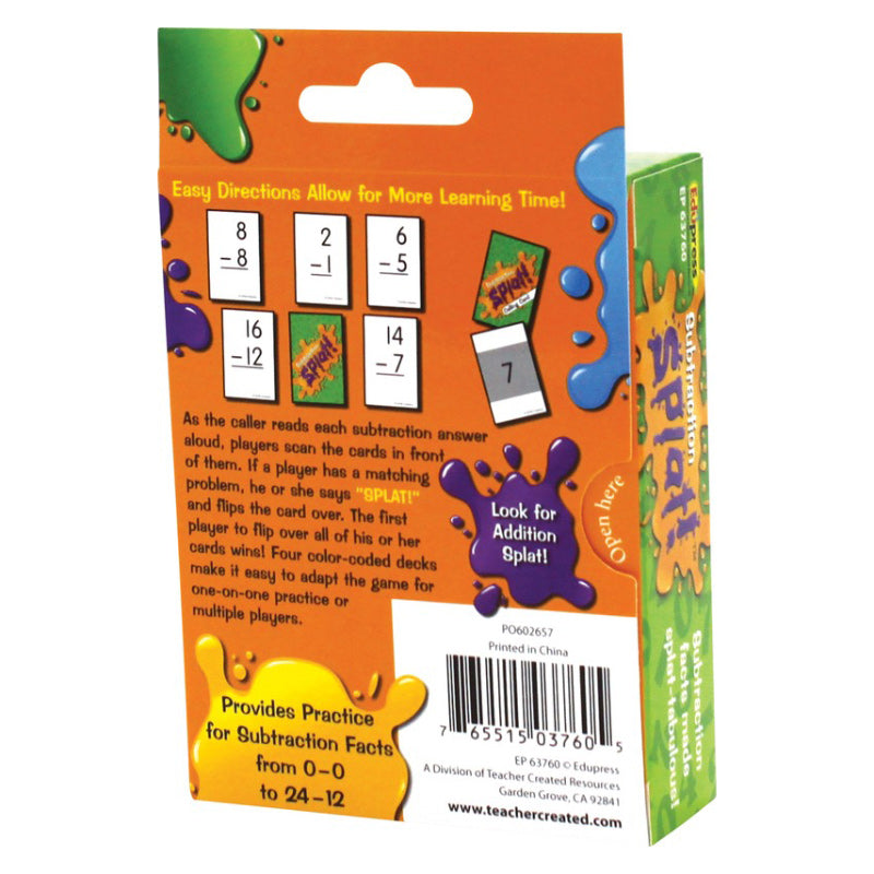 Splat Card Game - Subtraction