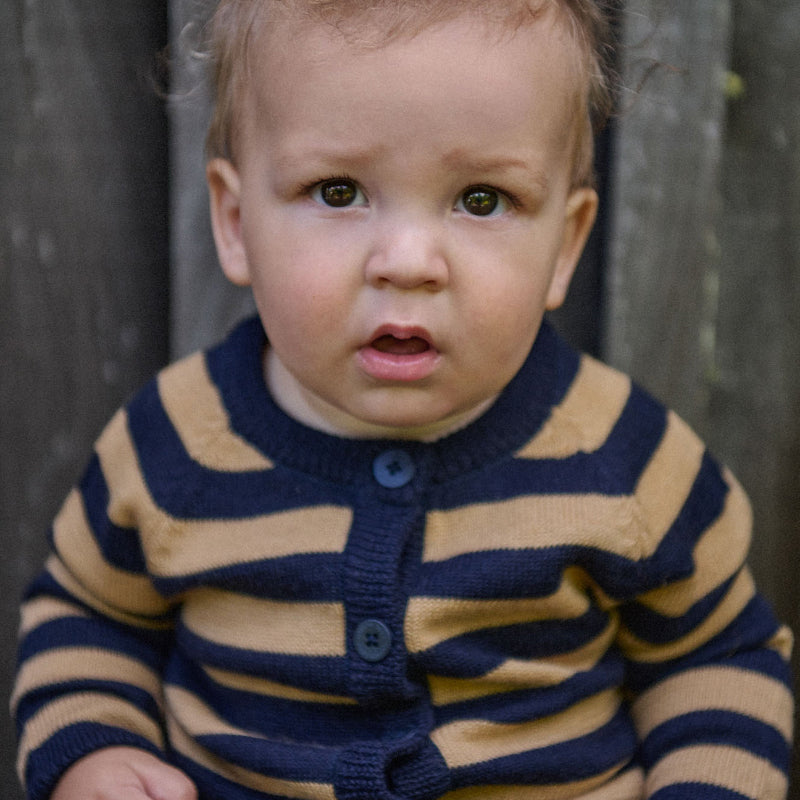 Nature Baby Merino Cardigan - Navy/Caramel