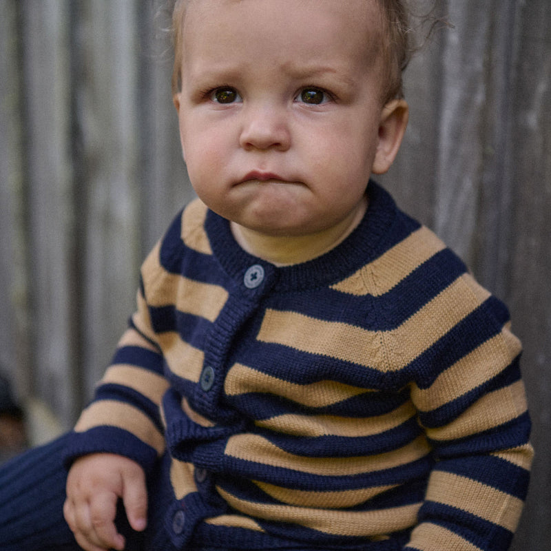 Nature Baby Merino Cardigan - Navy/Caramel