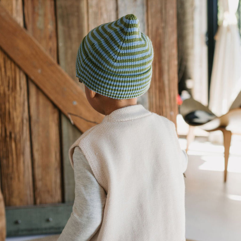 Acorn Berlin Merino Beanie Green/Blue Stripe