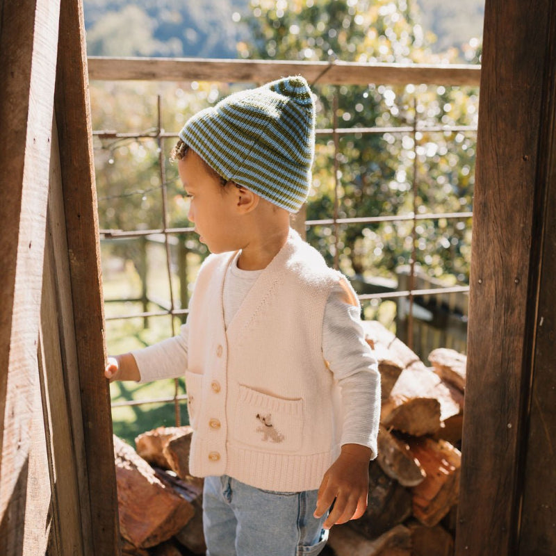 Acorn Berlin Merino Beanie Green/Blue Stripe