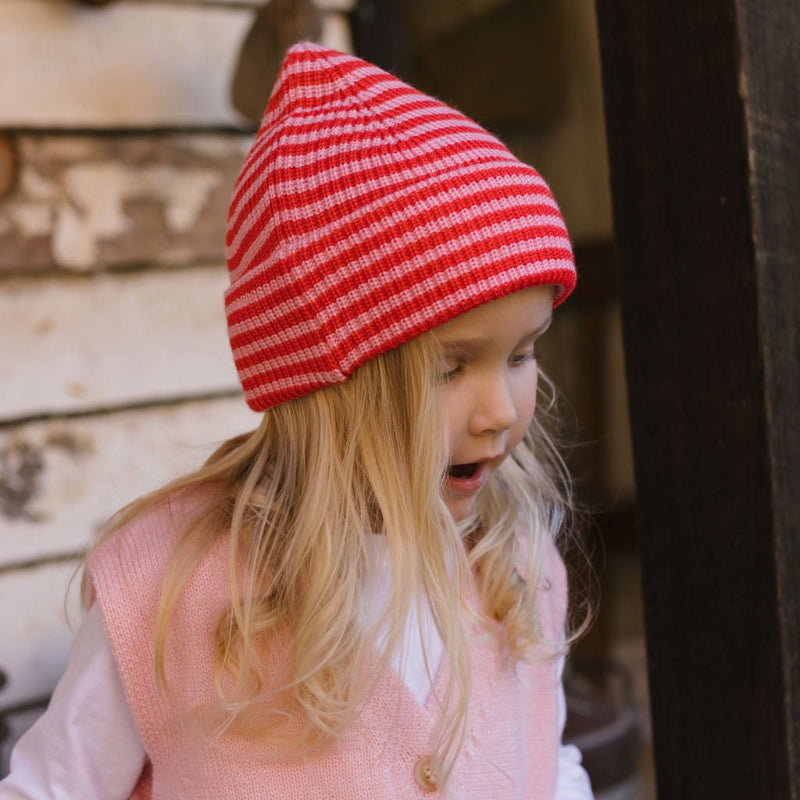 Acorn Berlin Merino Beanie Pink/Red Stripe