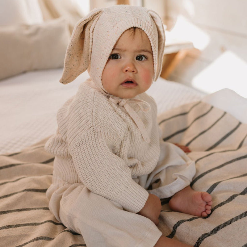 Acorn Bunny Beanie - Cream Speckle