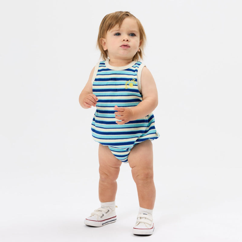 Goldie + Ace Waffle Bubble Romper - Blue