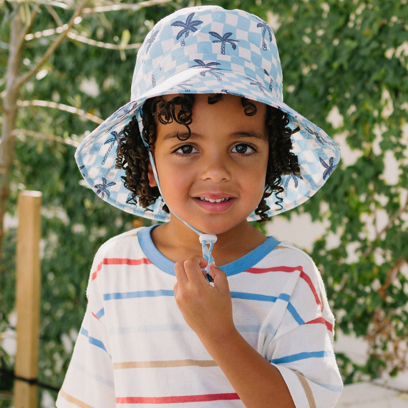 Acorn Wide Brim Hat - Blue Checked Palms