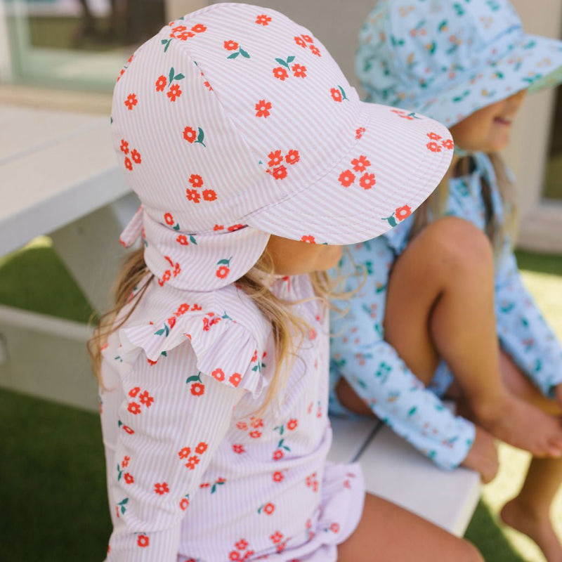 Acorn Swim Flap Cap - Striped Posy