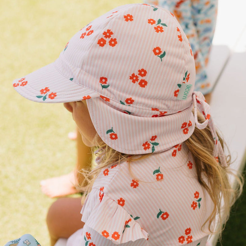 Acorn Swim Flap Cap - Striped Posy