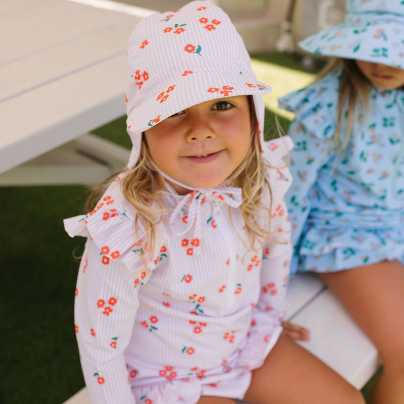Acorn Swim Flap Cap - Striped Posy