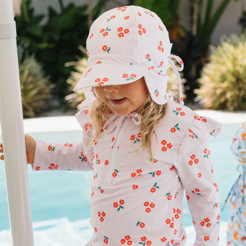 Acorn Swim Flap Cap - Striped Posy