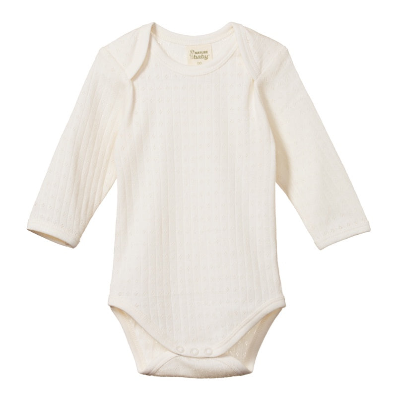Nature Baby Long Sleeve Bodysuit - Pointelle Natural