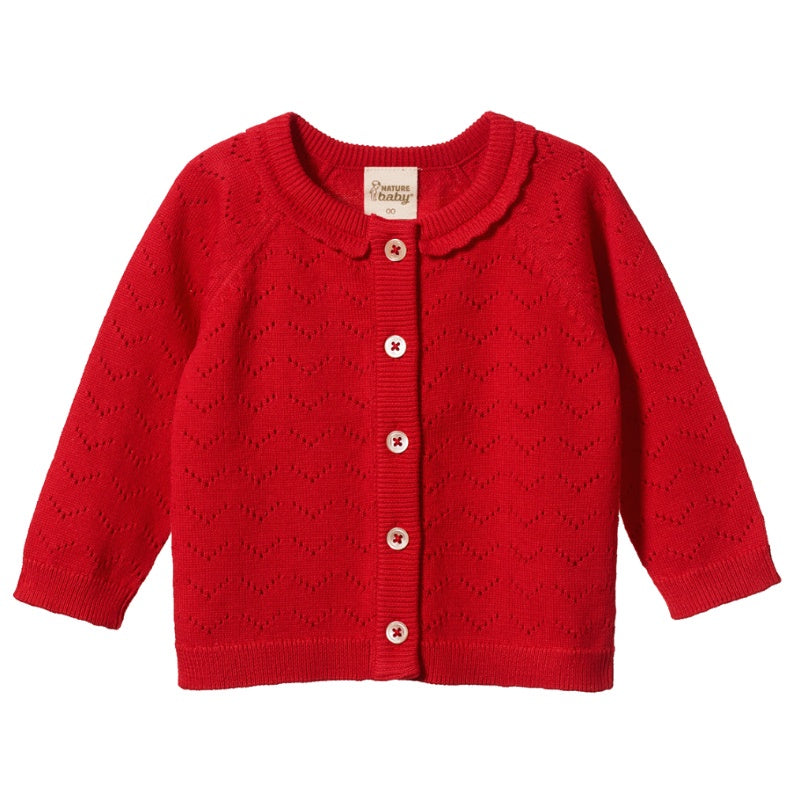 Nature Baby Piper Cardigan - Raspberry Red Pointelle
