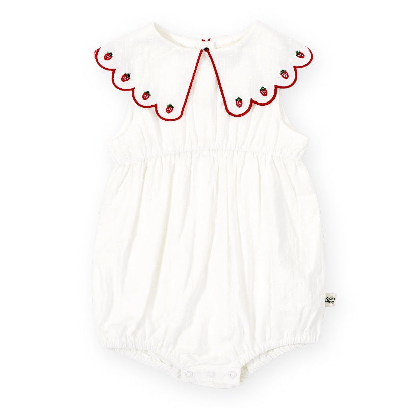 Goldie + Ace Scallop Collar Romper - Strawberry