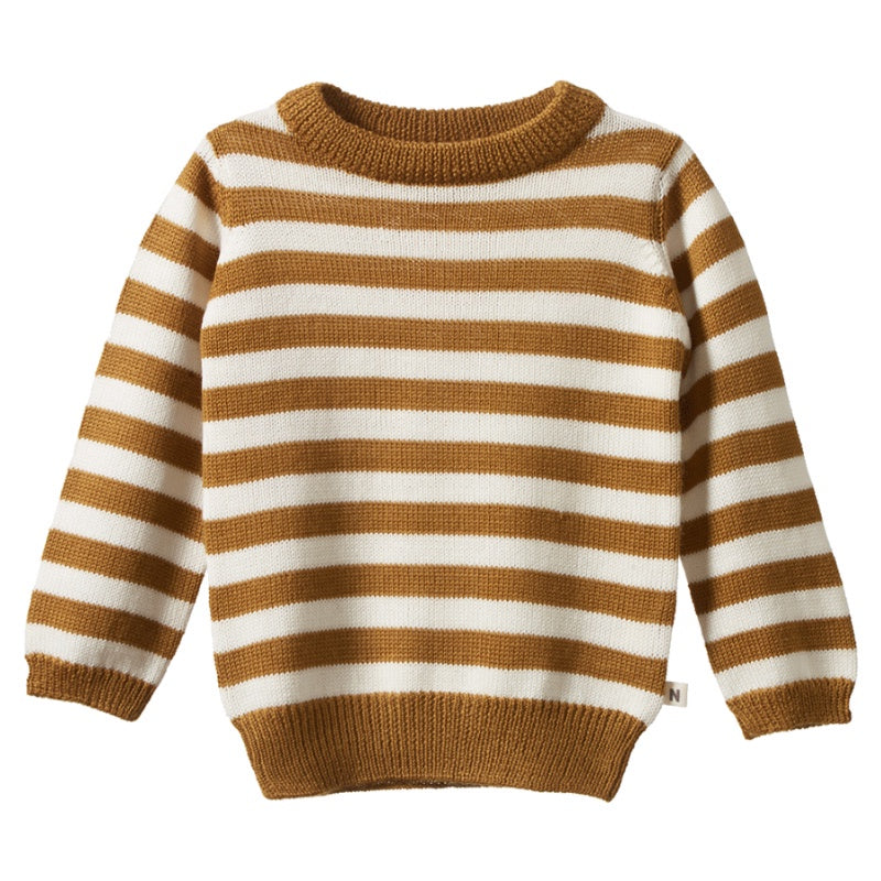 Nature Baby Merino Pullover - Toffee Bold Stripe