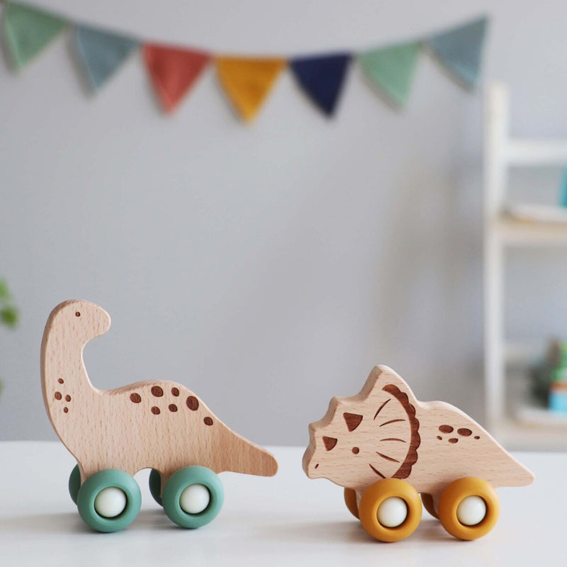 Wooden Dinosaur Movers - Triceratops & Diplodocus