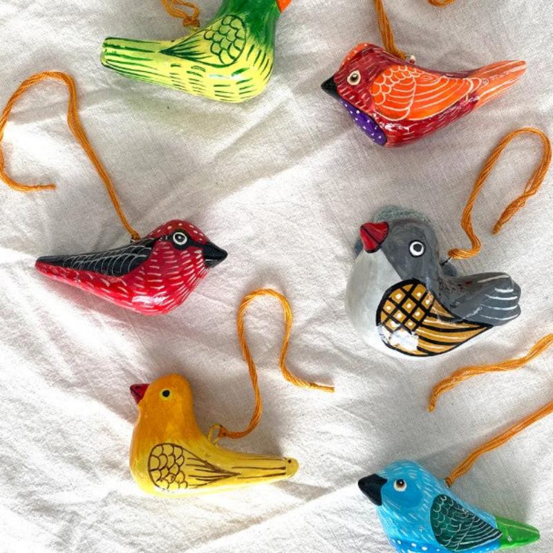 Fair trade Christmas Decoration Hanging Papier-mache Bird Assorted