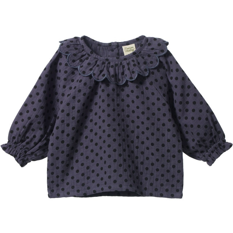 Nature Baby Ruffle Cameron Blouse - Violet Polka Dot